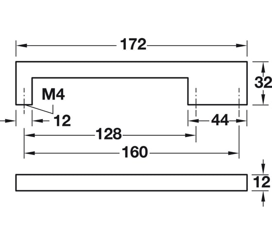 Мебельная ручка Hafele цинк, литьё, никелированная, матовая, 172x32 мм 110.34.255