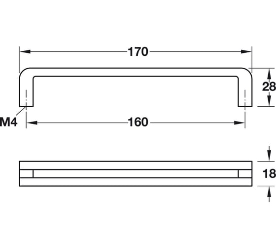 Мебельная ручка Hafele цинк, литьё, никель 170x28 мм 110.34.606