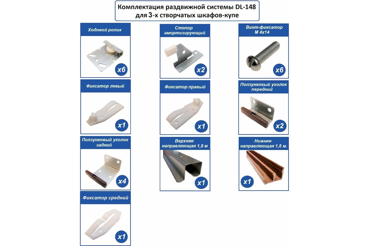 Раздвижная система для трехстворчатых шкафов-купе Левша DL148 У8-8313