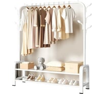 Напольная вешалка для одежды, вещей и обуви URM стальная, 2 полки, 1 перекладина, 7 крючков, 150x125x43 см, белая D00628