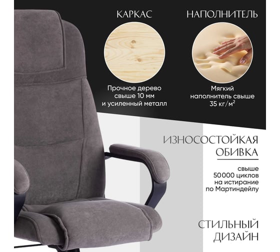 Кресло Tetchair bergamo 22 хром, флок, серое 29 19374