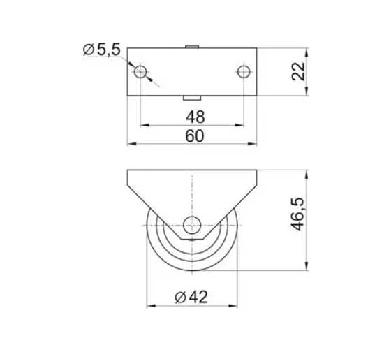 Мебельное неповоротное колесо для диванов MFK-TORG 512Р 40 мм, серый, пластик 5009050С