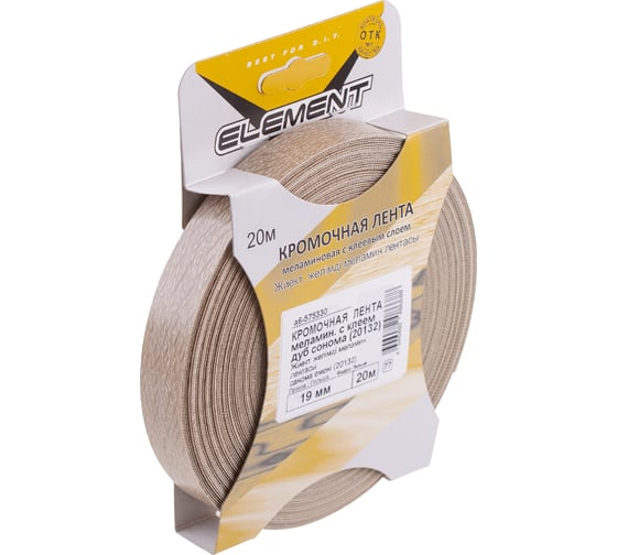 Кромочная меламиновая лента Element с клеем, 19 мм, 20132 дуб сонома, 20 м 575330