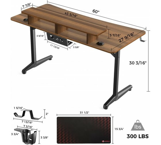 Стол для компьютера EUREKA GIP 60 Walnut ERK-I60P-WN