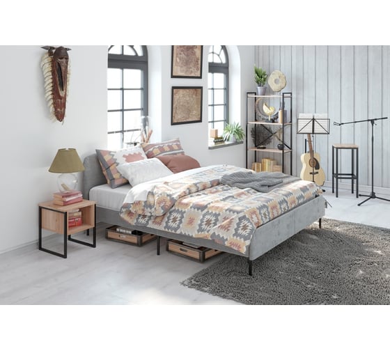 Каркас кровати Металл-Завод MEZA 160x200, обивка серая, каркас черный MB01602001G2
