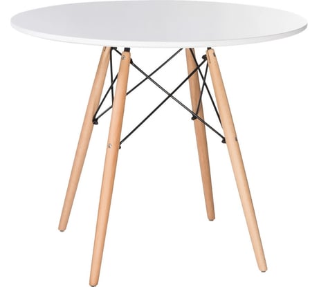 Обеденный стол BRABIX Eames T-01 круглый, диаметр 80 см, опоры дерево, пластик, белый 532633