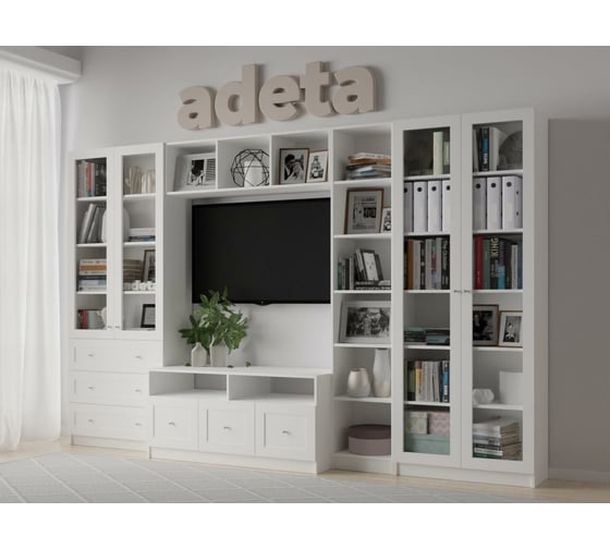 Книжный шкаф ADETA IKEA Билли 360 white, с тумбой под телевизор 4234352