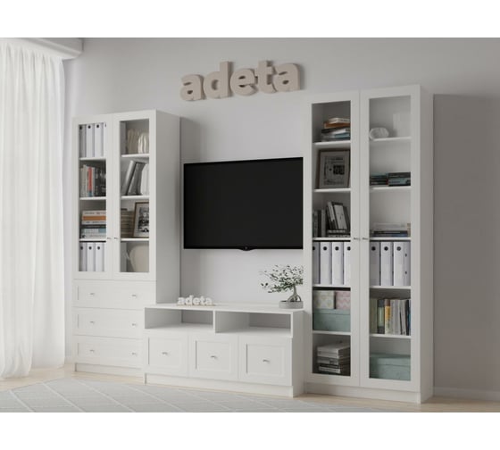 Книжный шкаф ADETA IKEA Билли 374 white, с тумбой под телевизор 74644