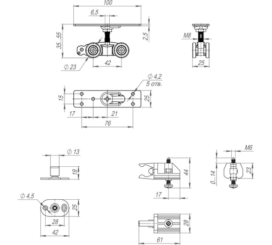 Комплект для раздвижных дверей ARMADILLO SLD.Comfort-PRO.SET1.rollers/80 38987