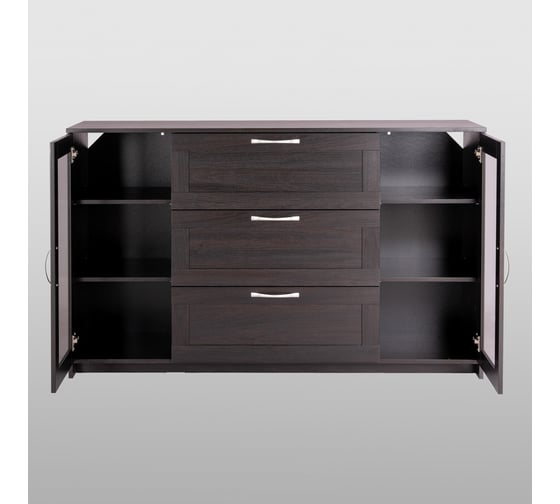 Тумба/комод Шведский Стандарт СИРИУС 2 двери со стеклом и 3 ящика, 156x41x94 см, черная, дуб венге 2.02.03.370.5