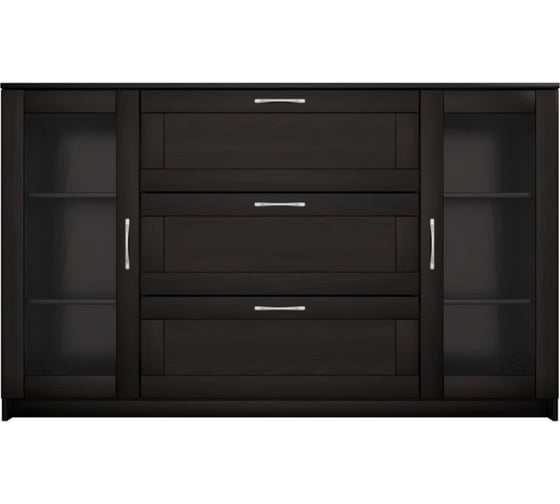 Тумба/комод Шведский Стандарт СИРИУС 2 двери со стеклом и 3 ящика, 156x41x94 см, черная, дуб венге 2.02.03.370.5
