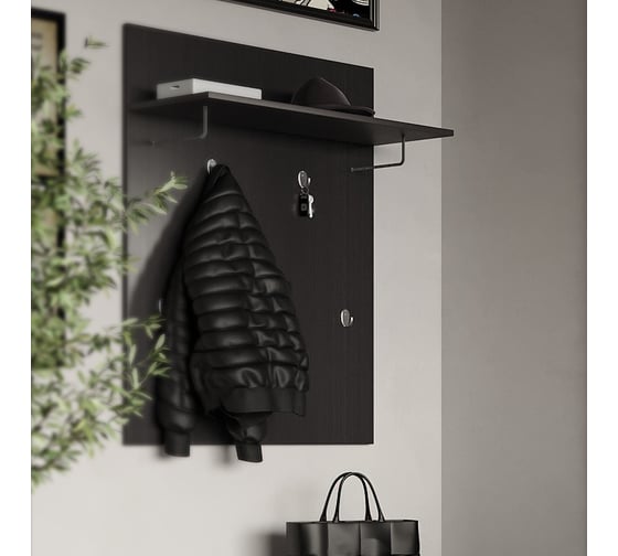 Вешалка Шведский Стандарт СИРИУС настенная с полкой, 78x31x100, черная, дуб венге 2.02.11.260.5