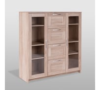 Тумба/комод Гуд ЛАКК СИРИУС 2 двери со стеклом и 4 ящика, 117x41x123 см, бежевая, дуб сонома 2.02.03.400.3