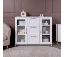 Тумба/комод Шведский Стандарт СИРИУС 2 двери со стеклом и 3 ящика, 117x41x94 см, белая 2.02.03.380.1