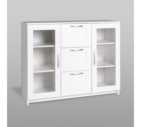Тумба/комод Шведский Стандарт СИРИУС 2 двери со стеклом и 3 ящика, 117x41x94 см, белая 2.02.03.380.1