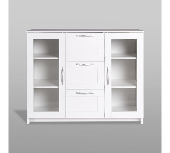 Тумба/комод Шведский Стандарт СИРИУС 2 двери со стеклом и 3 ящика, 117x41x94 см, белая 2.02.03.380.1