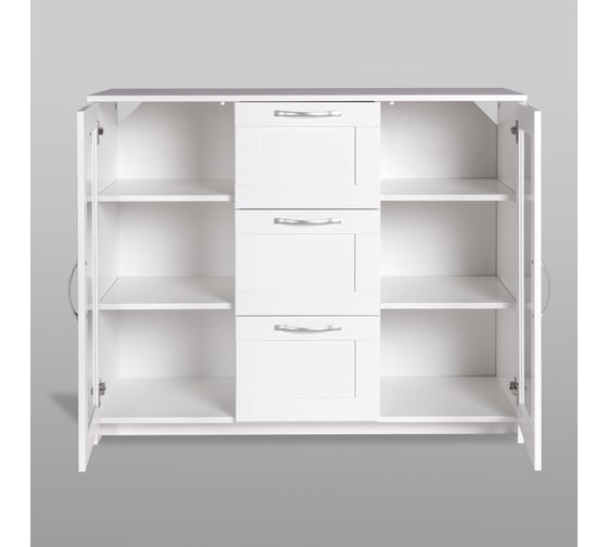 Тумба/комод Шведский Стандарт СИРИУС 2 двери со стеклом и 3 ящика, 117x41x94 см, белая 2.02.03.380.1