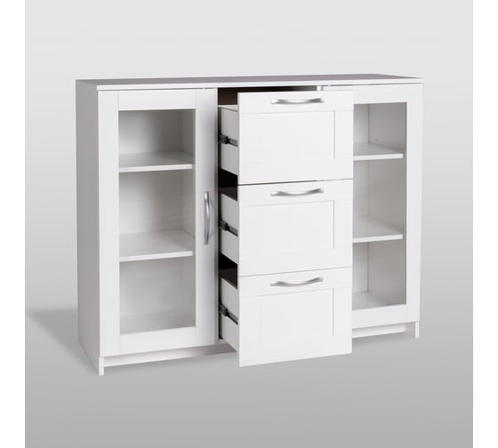 Тумба/комод Шведский Стандарт СИРИУС 2 двери со стеклом и 3 ящика, 117x41x94 см, белая 2.02.03.380.1