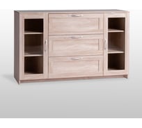 Тумба/комод Гуд ЛАКК СИРИУС 2 двери со стеклом и 3 ящика, 156x41x94 см, бежевая, дуб сонома 2.02.03.370.3