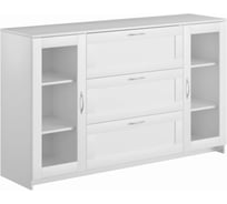 Тумба/комод Шведский Стандарт СИРИУС 2 двери со стеклом и 3 ящика, 156x41x94 см, белая 2.02.03.370.1