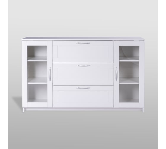 Тумба/комод Шведский Стандарт СИРИУС 2 двери со стеклом и 3 ящика, 156x41x94 см, белая 2.02.03.370.1
