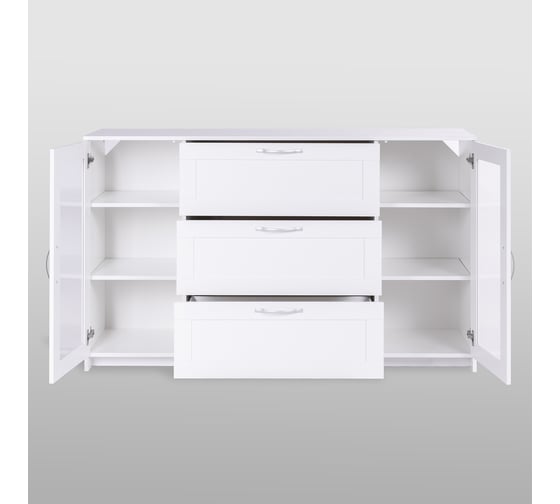 Тумба/комод Шведский Стандарт СИРИУС 2 двери со стеклом и 3 ящика, 156x41x94 см, белая 2.02.03.370.1