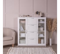 Тумба/комод Гуд ЛАКК СИРИУС 2 двери со стеклом и 4 ящика, 117x41x123 см, белая 2.02.03.400.1