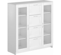 Тумба/комод Шведский Стандарт СИРИУС 2 двери со стеклом и 4 ящика, 117x41x123 см, белая 2.02.03.400.1