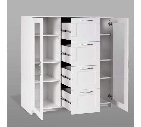 Тумба/комод Шведский Стандарт СИРИУС 2 двери со стеклом и 4 ящика, 117x41x123 см, белая 2.02.03.400.1