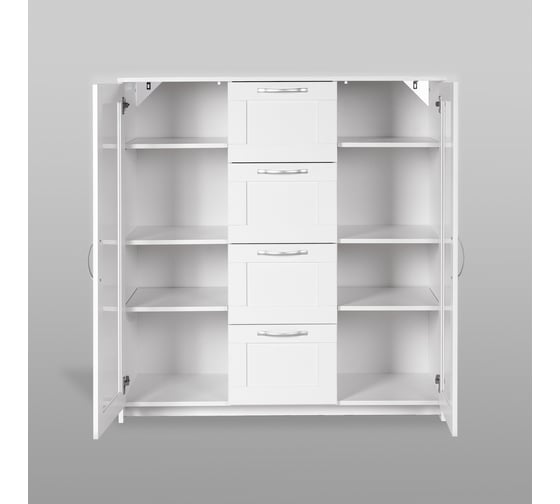 Тумба/комод Шведский Стандарт СИРИУС 2 двери со стеклом и 4 ящика, 117x41x123 см, белая 2.02.03.400.1
