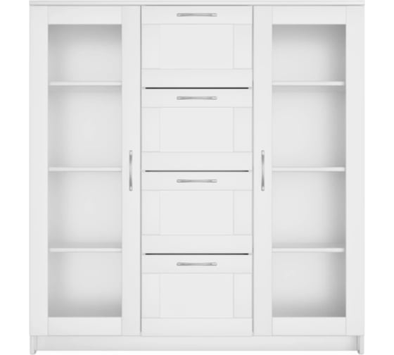 Тумба/комод Шведский Стандарт СИРИУС 2 двери со стеклом и 4 ящика, 117x41x123 см, белая 2.02.03.400.1