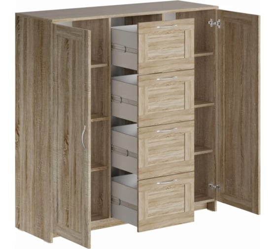Тумба/комод Шведский Стандарт СИРИУС 2 двери и 4 ящика, 117x41x123 см, бежевая, дуб сонома 2.02.03.350.3