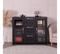 Тумба/комод Гуд ЛАКК СИРИУС 2 двери со стеклом и 3 ящика, 117x41x94 см, черная, дуб венге 2.02.03.380.5