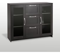 Тумба/комод Гуд ЛАКК СИРИУС 2 двери со стеклом и 3 ящика, 117x41x94 см, черная, дуб венге 2.02.03.380.5