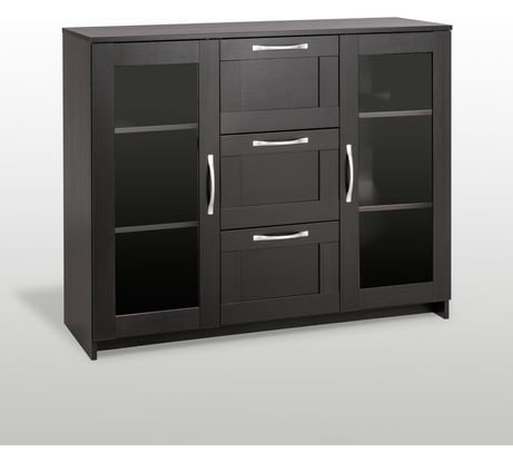 Тумба/комод Гуд ЛАКК СИРИУС 2 двери со стеклом и 3 ящика, 117x41x94 см, черная, дуб венге 2.02.03.380.5