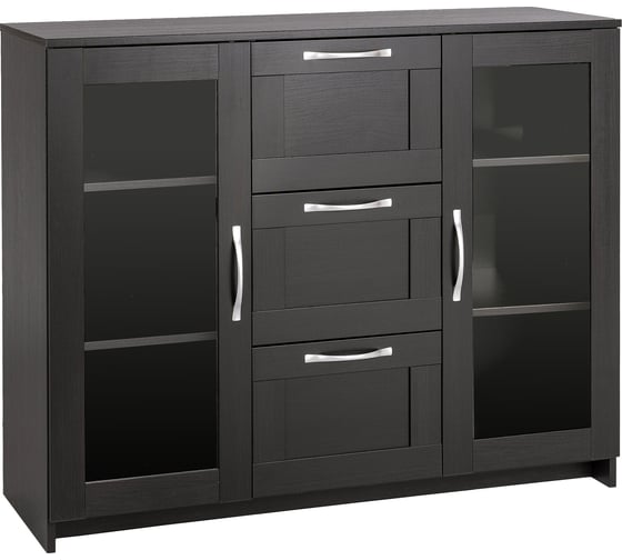 Тумба/комод Шведский Стандарт СИРИУС 2 двери со стеклом и 3 ящика, 117x41x94 см, черная, дуб венге 2.02.03.380.5