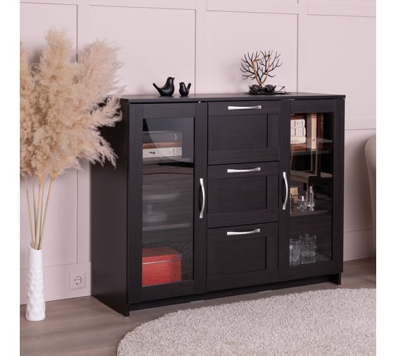 Тумба/комод Гуд ЛАКК СИРИУС 2 двери со стеклом и 3 ящика