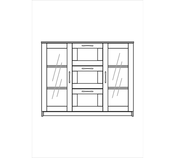 Тумба/комод Шведский Стандарт СИРИУС 2 двери со стеклом и 3 ящика, 117x41x94 см, черная, дуб венге 2.02.03.380.5