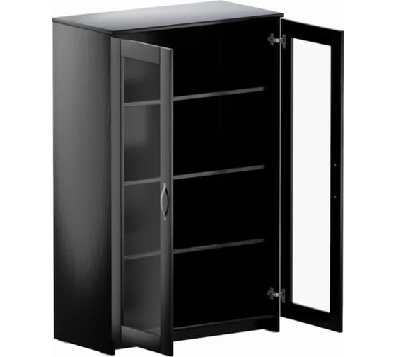 Тумба/комод Шведский Стандарт СИРИУС 2 двери со стеклом, 78x41x123 см, черная, дуб венге 2.02.03.390.5