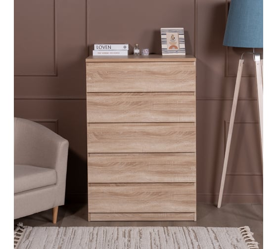 Комод Гуд ЛАКК МАЛЬТА 5 ящиков, 80x48x121 см, бежевый, дуб сонома 2.05.02.090.3