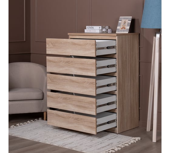 Комод Гуд ЛАКК МАЛЬТА 5 ящиков, 80x48x121 см, бежевый, дуб сонома 2.05.02.090.3