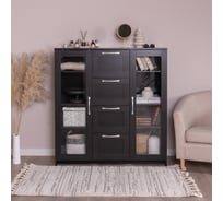Тумба/комод Гуд ЛАКК СИРИУС 2 двери со стеклом и 4 ящика, 117x41x123 см, черная, дуб венге 2.02.03.400.5