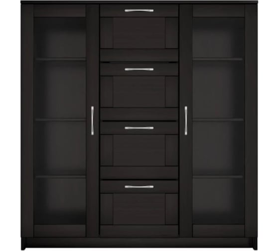 Тумба/комод Шведский Стандарт СИРИУС 2 двери со стеклом и 4 ящика, 117x41x123 см, черная, дуб венге 2.02.03.400.5