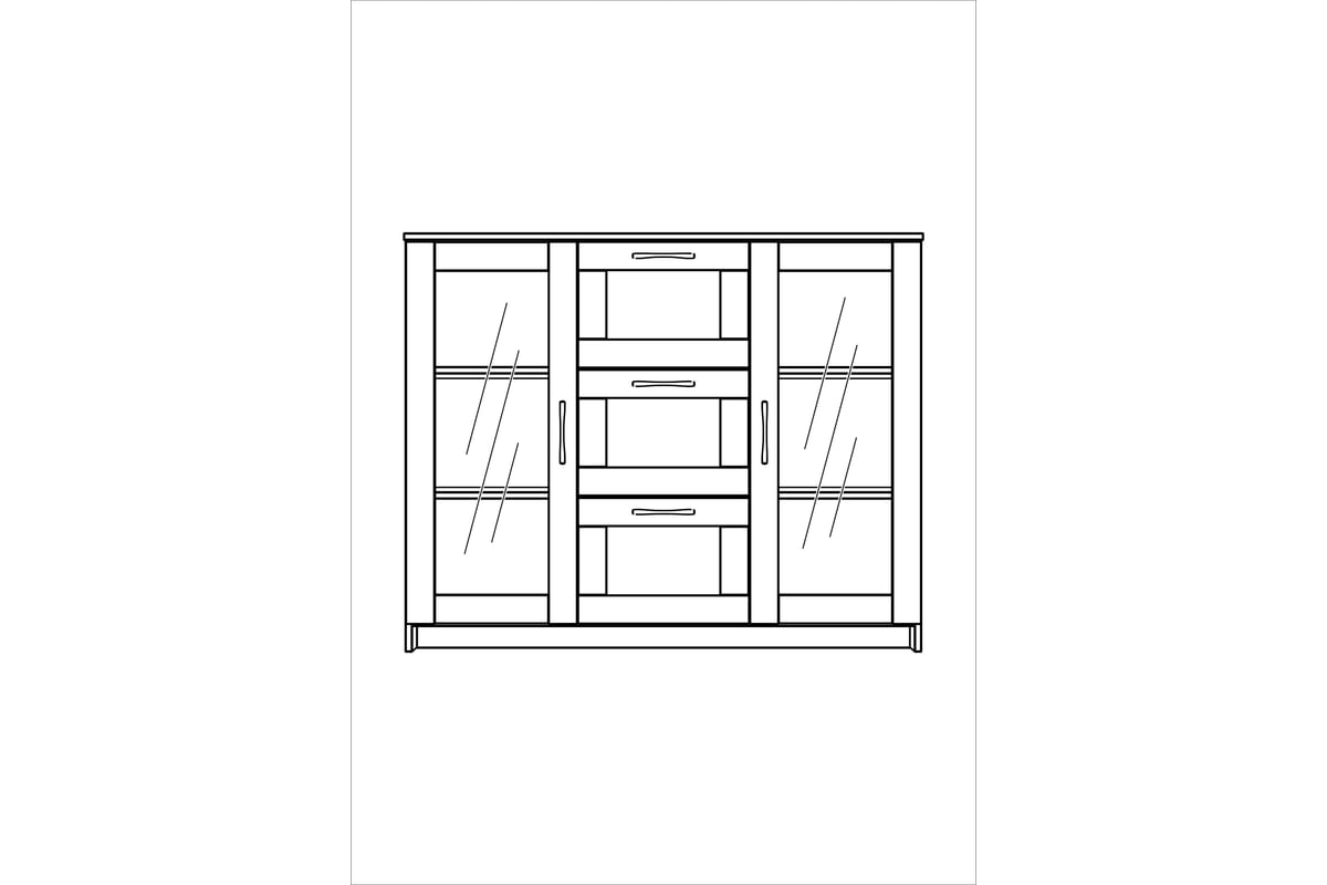 Тумба/комод Шведский Стандарт СИРИУС 2 двери со стеклом и 3 ящика,  117x41x94 см, бежевая, дуб сонома 2.02.03.380.3