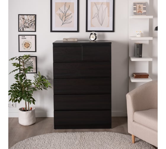 Комод Гуд ЛАКК МАЛЬТА 6 ящиков, 80x48x121 см, черный, дуб венге 2.05.02.100.5