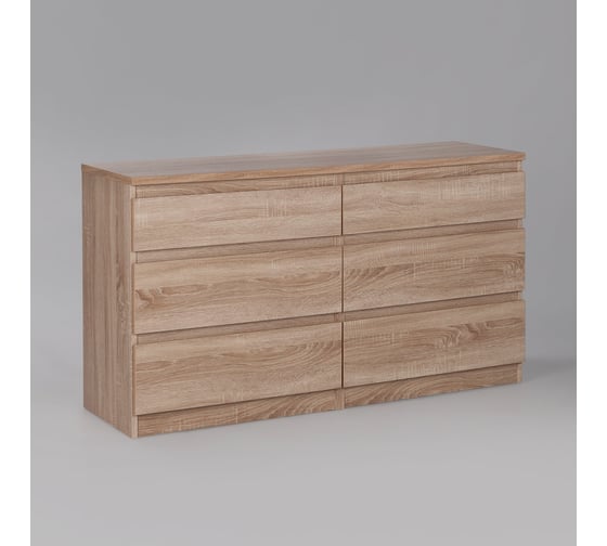 Комод Шведский Стандарт КАСТОР 6 ящиков, 129x39x71 см, бежевый, дуб сонома 2.03.02.080.3