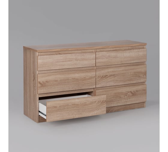 Комод Шведский Стандарт КАСТОР 6 ящиков, 129x39x71 см, бежевый, дуб сонома 2.03.02.080.3