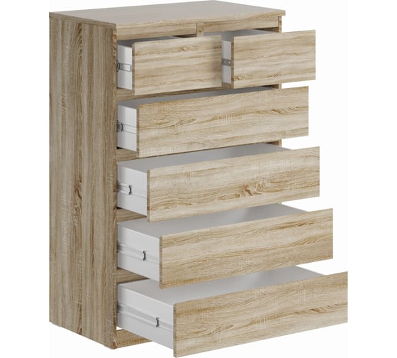 Комод Шведский Стандарт МАЛЬТА 6 ящиков, 80x48x121 см, бежевый, дуб сонома 2.05.02.100.3