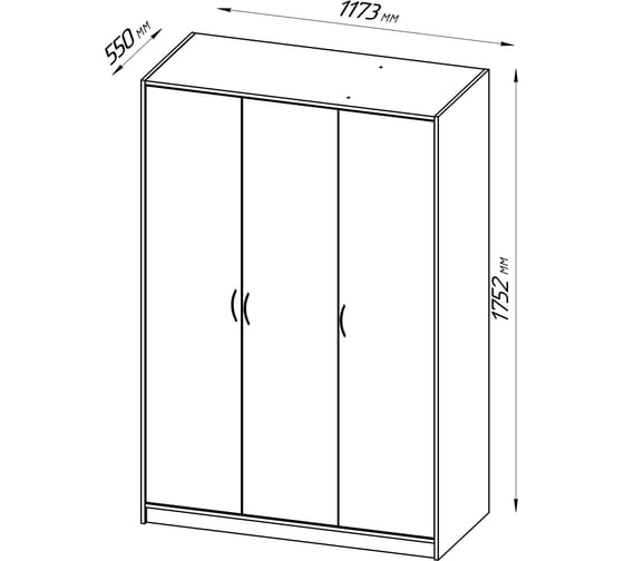 Шкаф Шведский Стандарт ОРИОН 3 двери, 117x55x175 см, белый 2.01.01.030.1