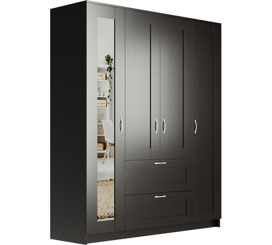 Шкаф Шведский Стандарт СИРИУС 4 двери и 2 ящика с зеркалами, 156x50x190 см, черный, дуб венге 2.02.01.091.5